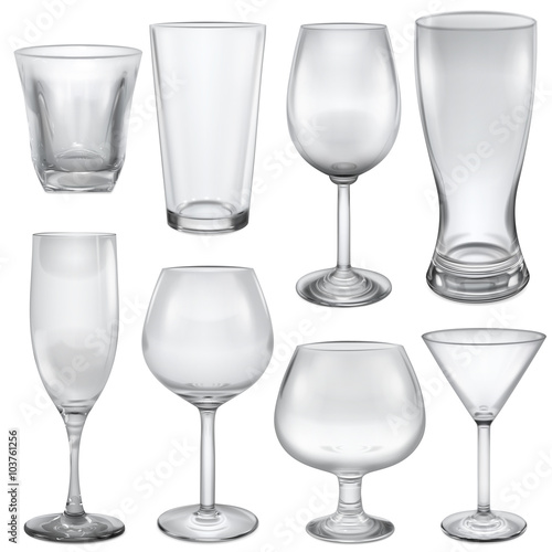 Transparent empty glasses and stemware