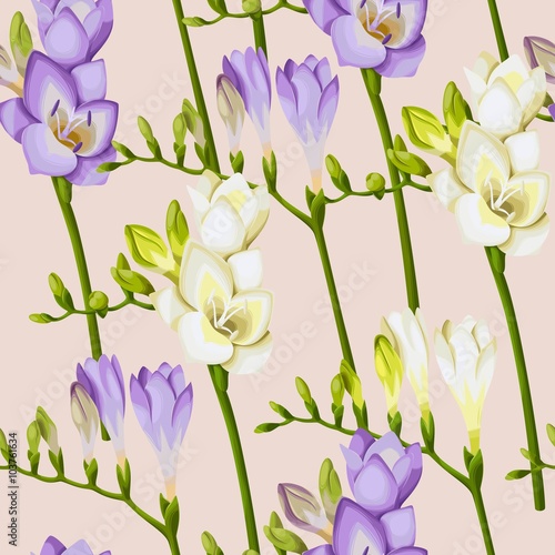 Fototapeta Naklejka Na Ścianę i Meble -  Freesia twigs vector seamless background