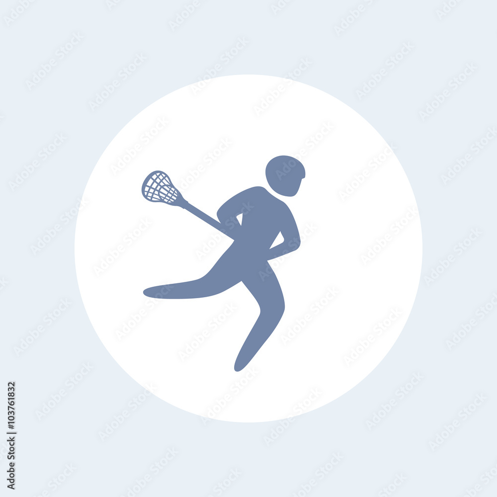 Lacrosse player icon, lacrosse sign, isolated icon, lacrosse pictogram, symbol, vector illustration