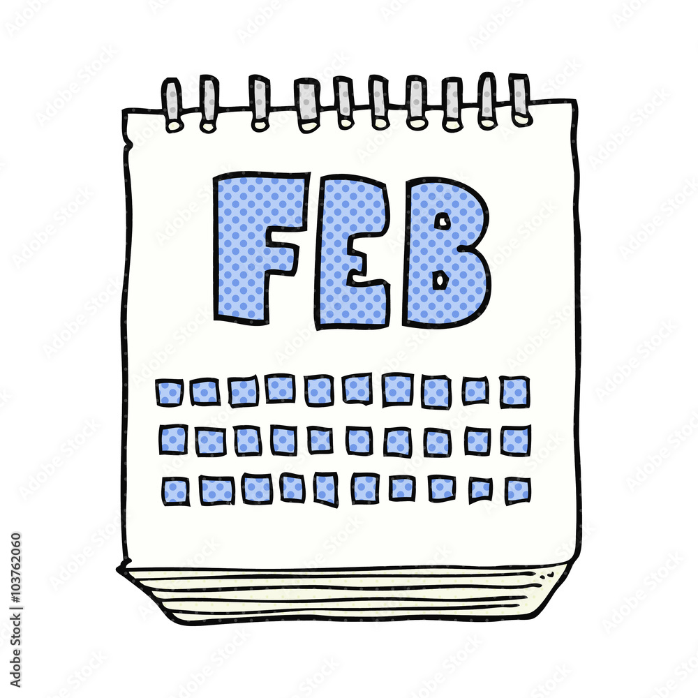 cartoon calendar showing month of february