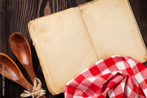 Fotografie Vintage recipe cookbook and utensils