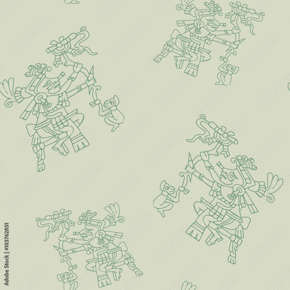 Seamless pattern with symbols from Aztec codices for your design