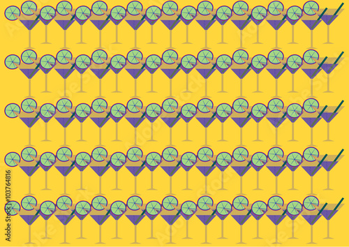 background glasses with martini / 	background of a martini glass with a slice of lime and drinking straw