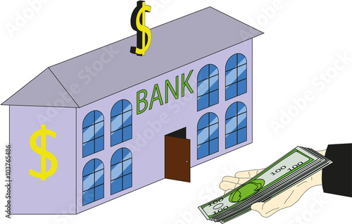 credit / the bank gives out a loan in dollars; man gets a bank loan