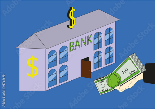 credit / the bank gives out a loan in dollars; man gets a bank loan