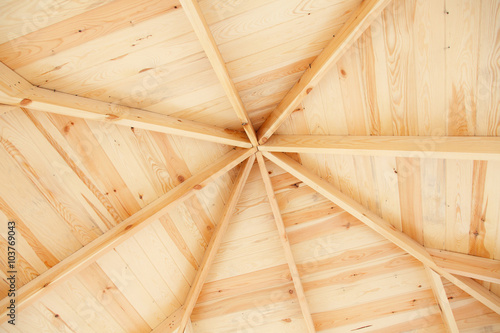 Interior roof beams on a wooden struct