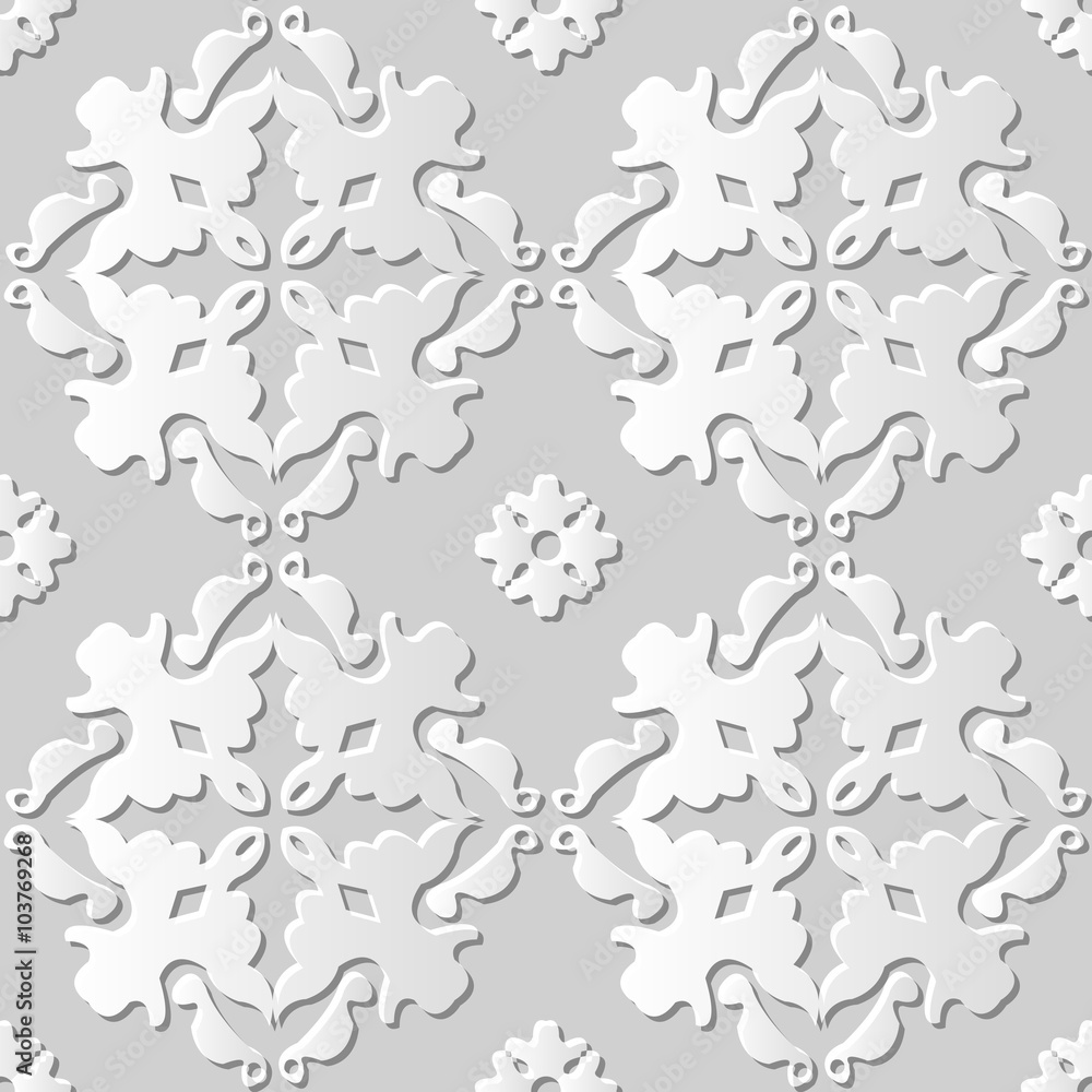 Vector damask seamless 3D paper art pattern background 131 Curve Cross Kaleidoscope
