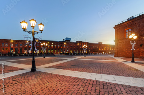Elegant shopping Mall in Lodz on the sunset, Poland, Europe.
