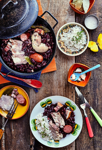 Traditional Brazilian Bean and Meat Stew on Table