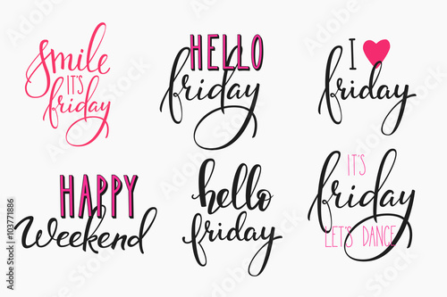 Hello Friday lettering postcard set.