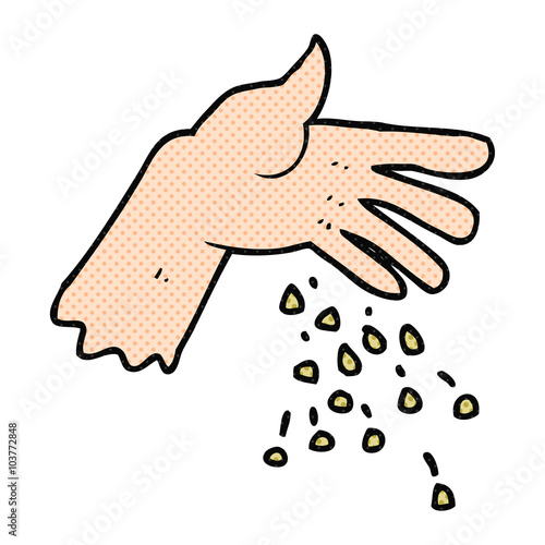cartoon hand spreading seeds