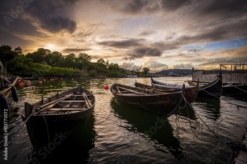 Boats moored at Oslo fjord. Norway