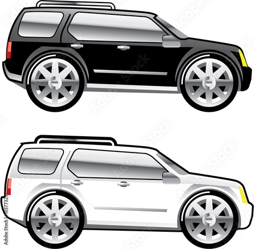 Large SUV stylized with large chrome Rims Vector