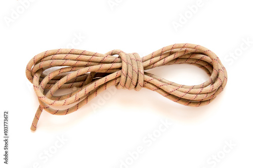 static rope for mountaineering, isolated on white. Top view. Cli