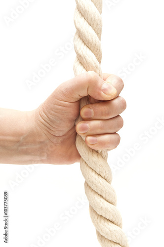 The rope in his hand on a white background