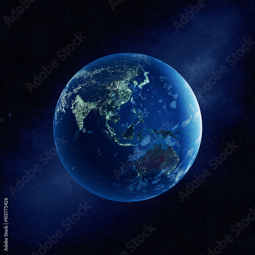Earth with city lights at night