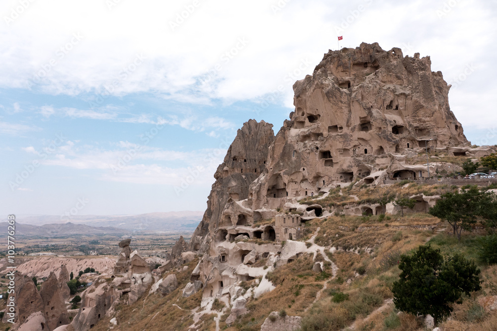 The old ruined houses on the slopes of ancient fortress