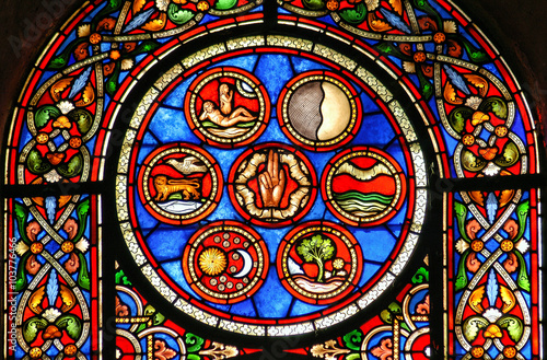 Cathedral stained glass window depicting the Creation