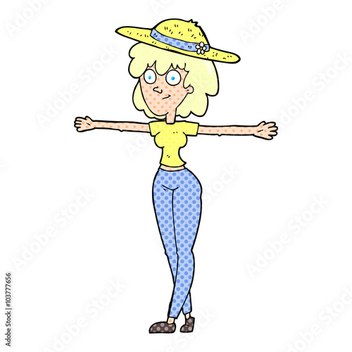 cartoon woman spreading arms