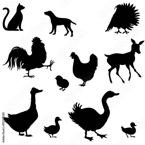 Farm cute animals silhouetes