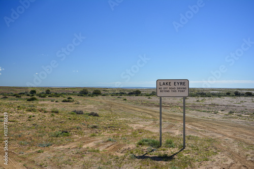 Lake Eyre sign at the Oodnadatta Track in the outback of Australia