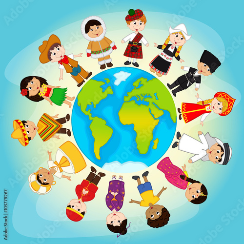 multicultural people on planet Earth - vector illustration, eps