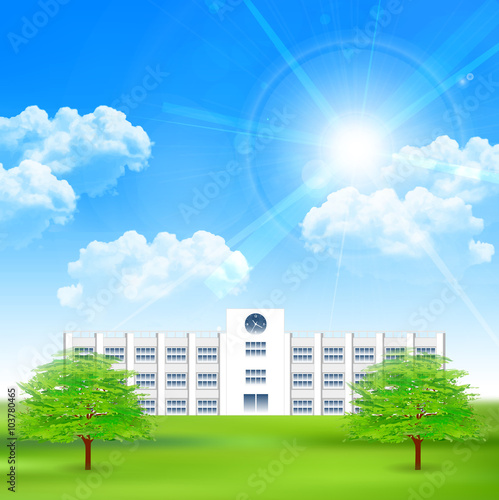 学校　木　空　背景
