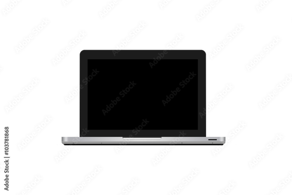 Laptop with empty black screen isolated on white background.
Laptop with empty black screen isolated on white background.