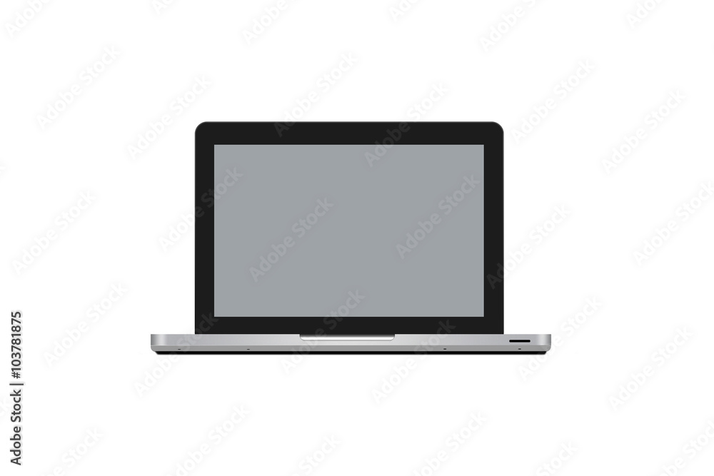 Laptop with empty grey screen isolated on white background.
