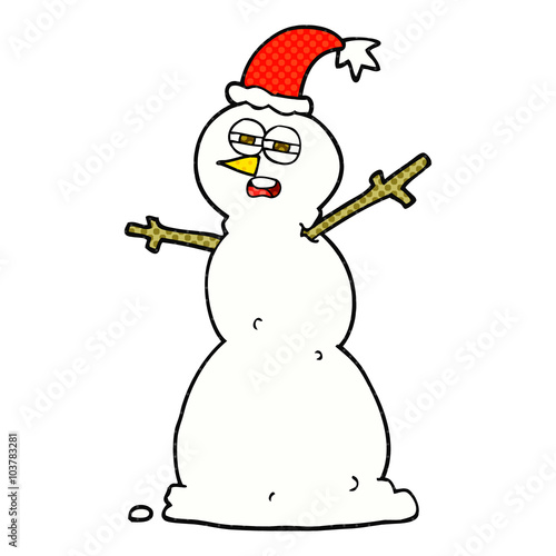 cartoon unhappy snowman