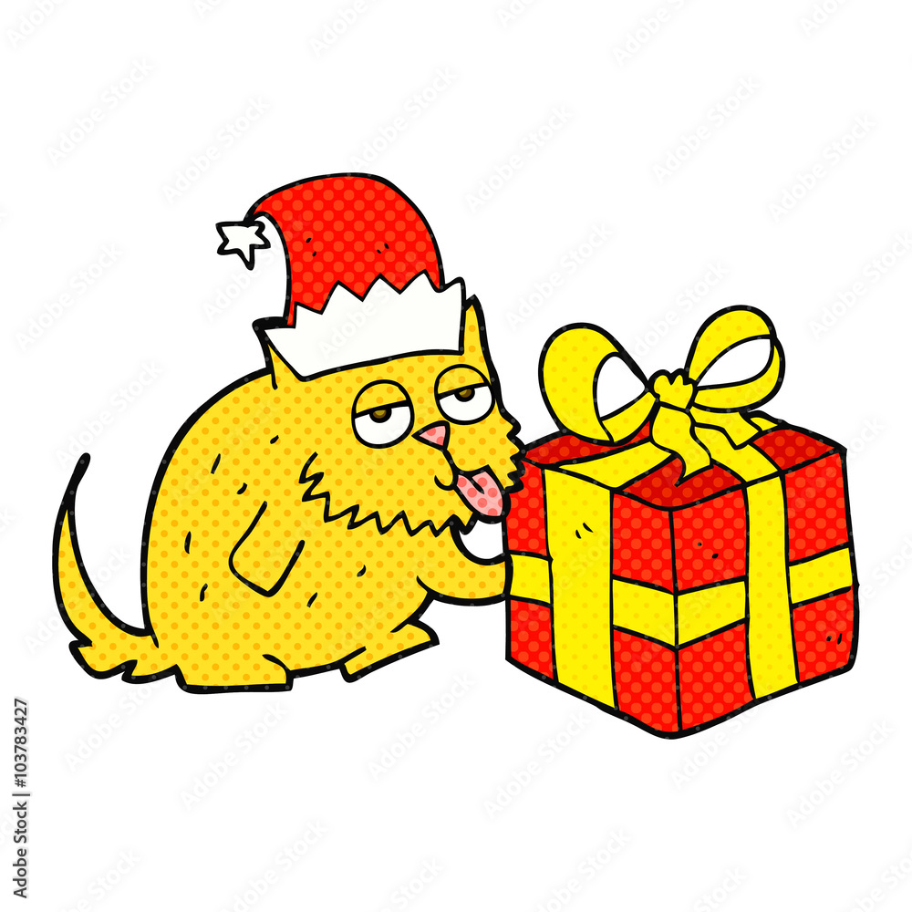cartoon cat with present cartoon cat with present