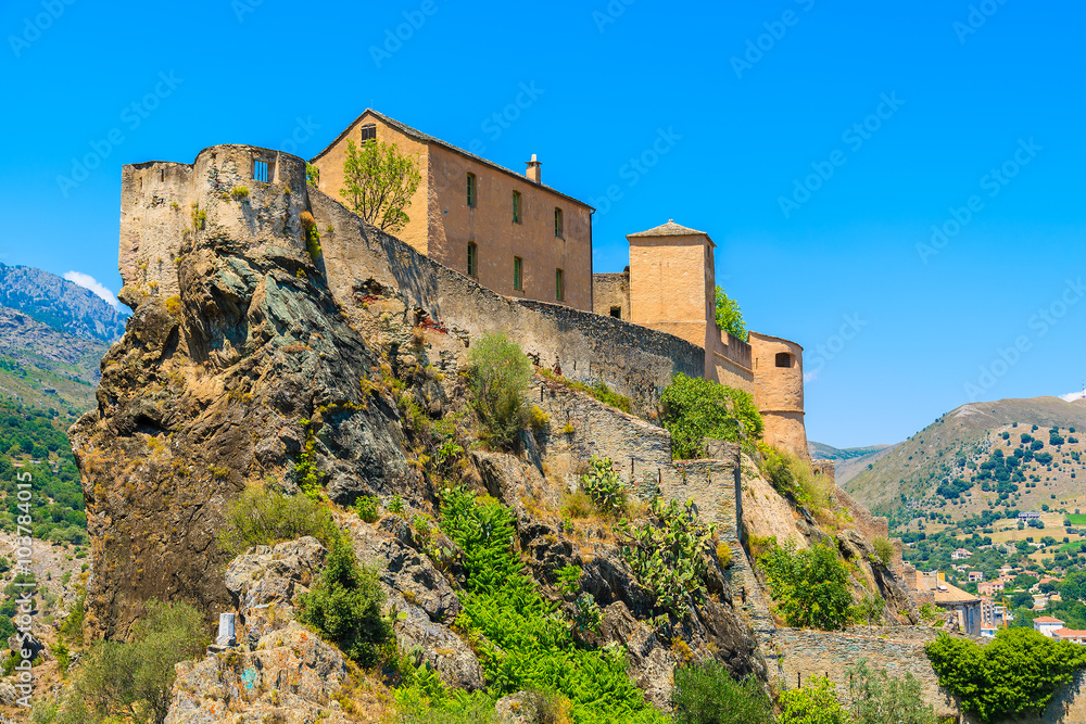 Citadel built on top of a hill in Corte town, Corsica island, France