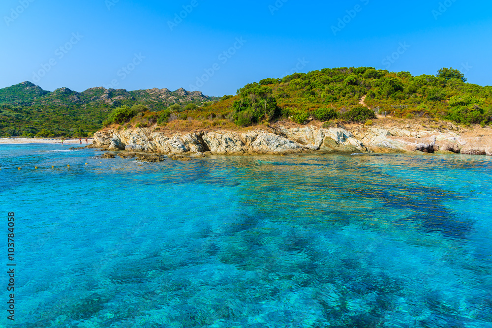 Azure sea water on coast of Corsica island near Bonifacio town, France Azure sea water on coast of Corsica island near Bonifacio town, France