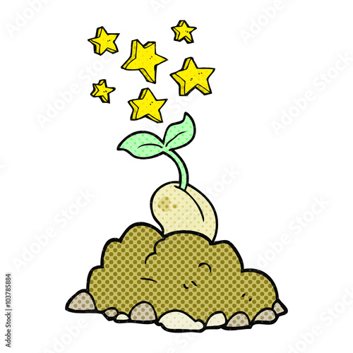 comic book style cartoon sprouting seed