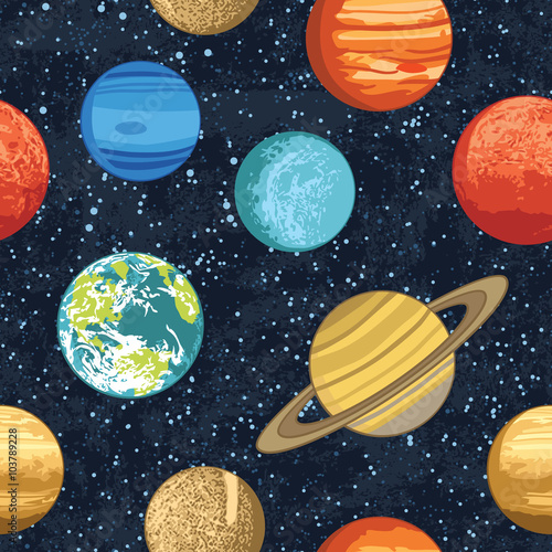 Seamless pattern with solar system planets