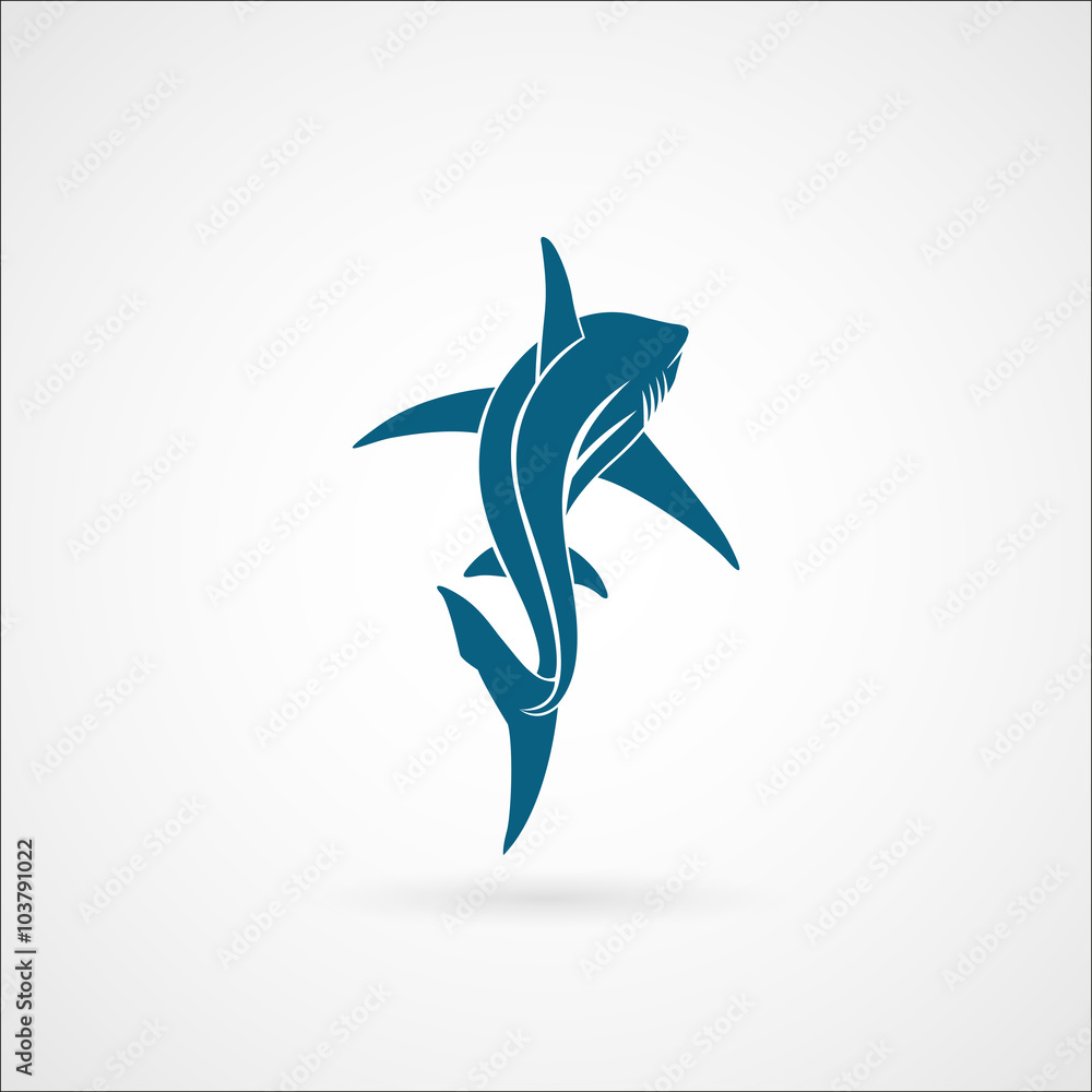 Fototapeta premium Shark sailing far away logo sign on white background vector illu
