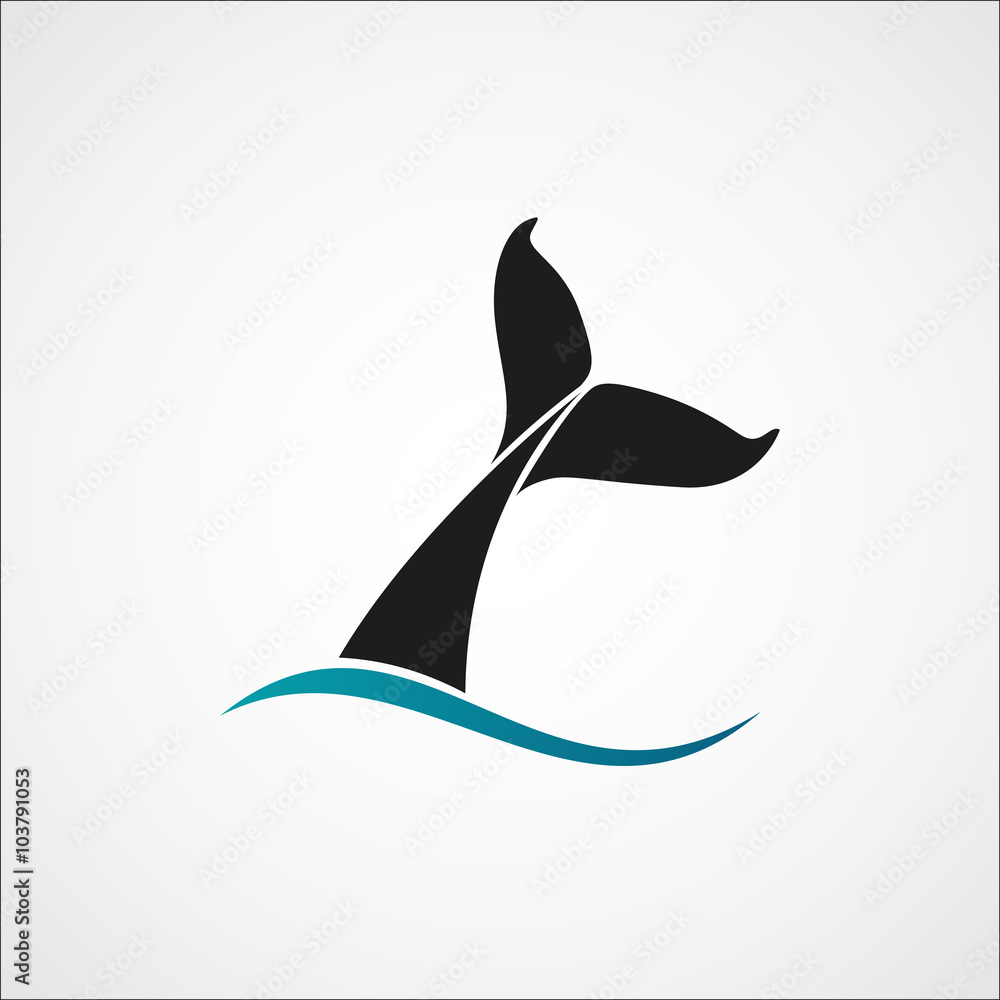 Fototapeta premium whale tail wave logo sign emblem on white background vector illu