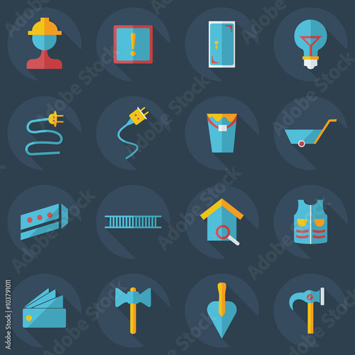 Flat concept, set modern design with shadow construction