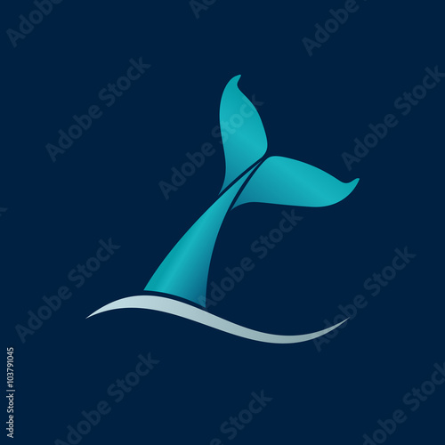 whale tail wave logo sign emblem on dark background vector illus
