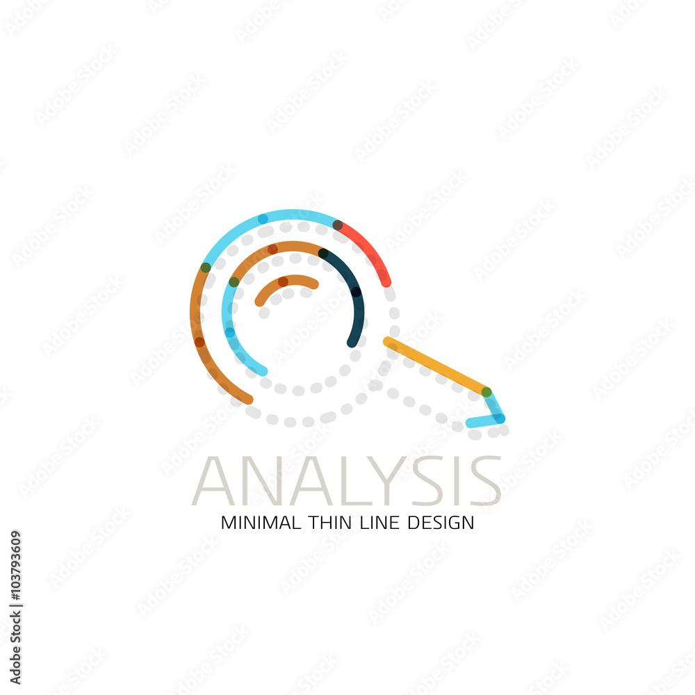 Vector thin line design logo magnifying glass, search and find or zoom logotype concept. Linear minimalistic business icon Vector thin line design logo magnifying glass, search and find or zoom logotype concept. Linear minimalistic business icon
