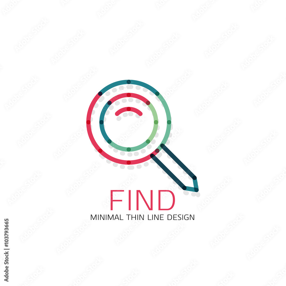 Vector thin line design logo magnifying glass, search and find or zoom logotype concept. Linear minimalistic business icon Vector thin line design logo magnifying glass, search and find or zoom logotype concept. Linear minimalistic business icon