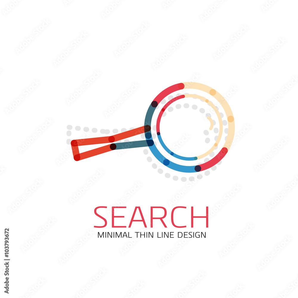 Vector thin line design logo magnifying glass, search and find or zoom logotype concept. Linear minimalistic business icon Vector thin line design logo magnifying glass, search and find or zoom logotype concept. Linear minimalistic business icon
