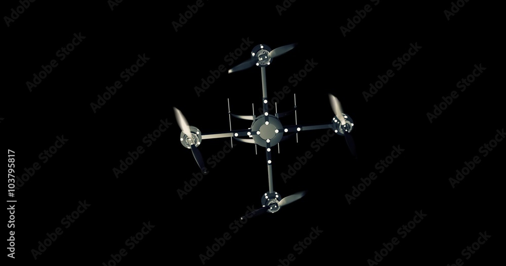 A looping 3D Animation above at a drone (quadcopter) flying forward with attached camera. The clip has an alpha channel, realistic movement and motion blur. A looping 3D Animation above at a drone (quadcopter) flying forward with attached camera. The clip has an alpha channel, realistic movement and motion blur.