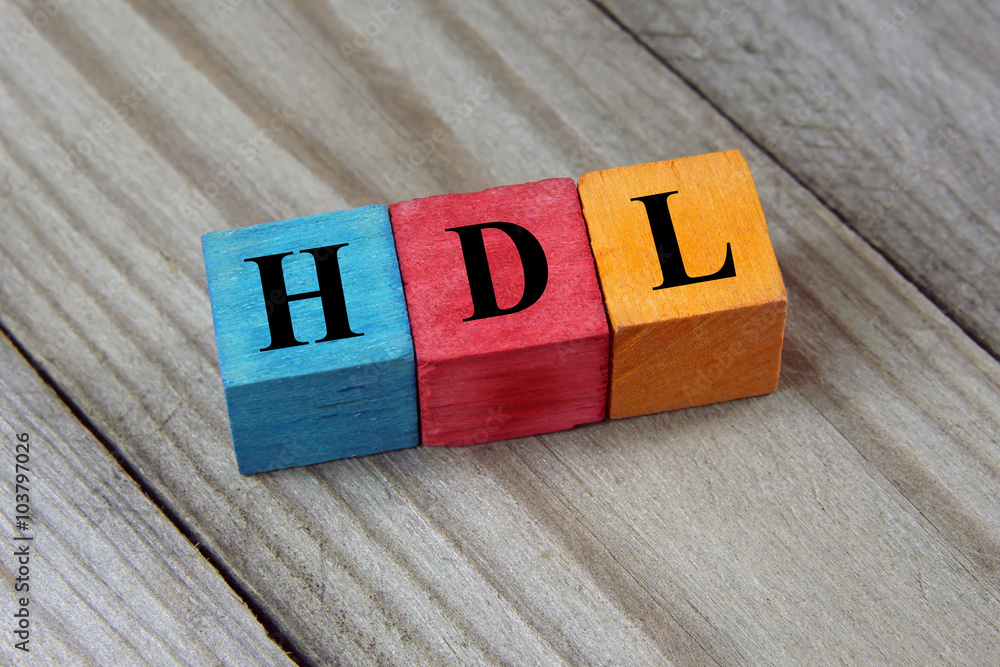 HDL (High-density lipoprotein) acronym on colorful wooden cubes - obrazy, fototapety, plakaty 