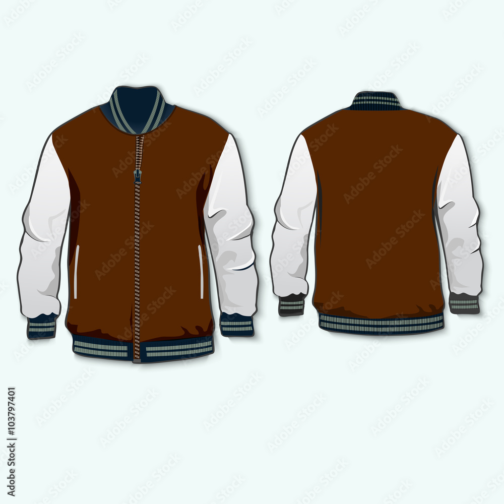Varsity Jacket template with zipper and pockets. Vector. Stock Adobe Stock