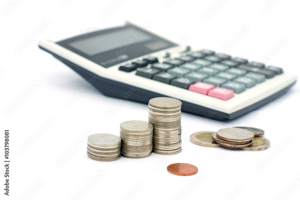 Thai stack coins in financial concept on white background