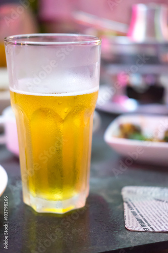 glass of beer in restaurant