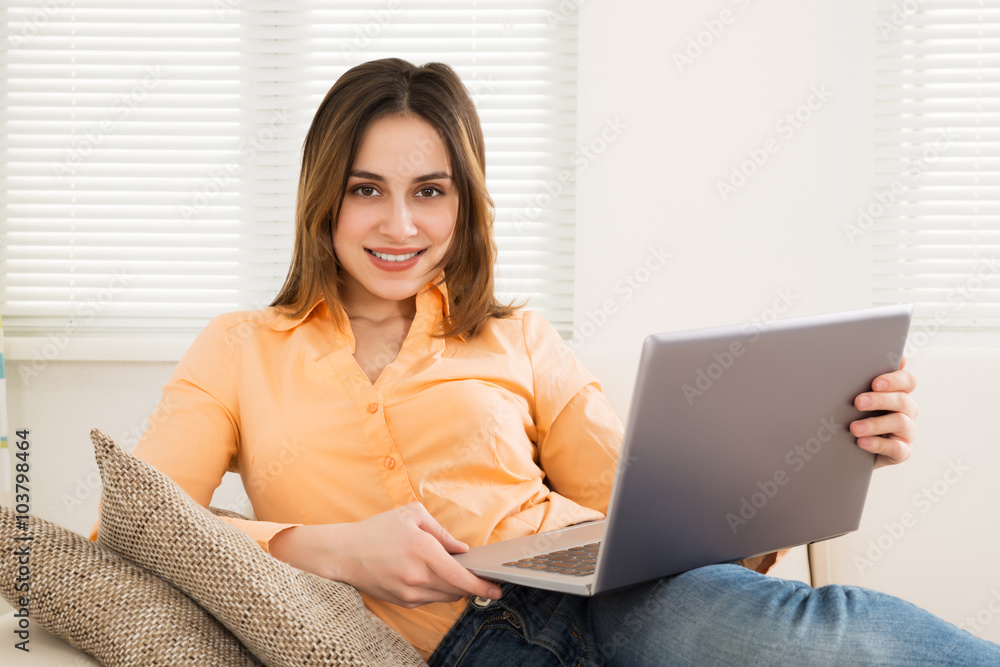 Smiling Young Woman With Laptop Smiling Young Woman With Laptop