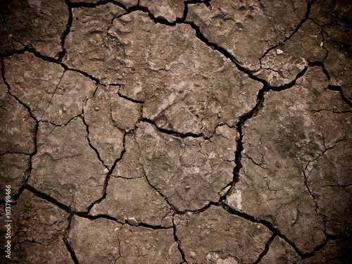 Close up of the cracked ground, dry soil texture