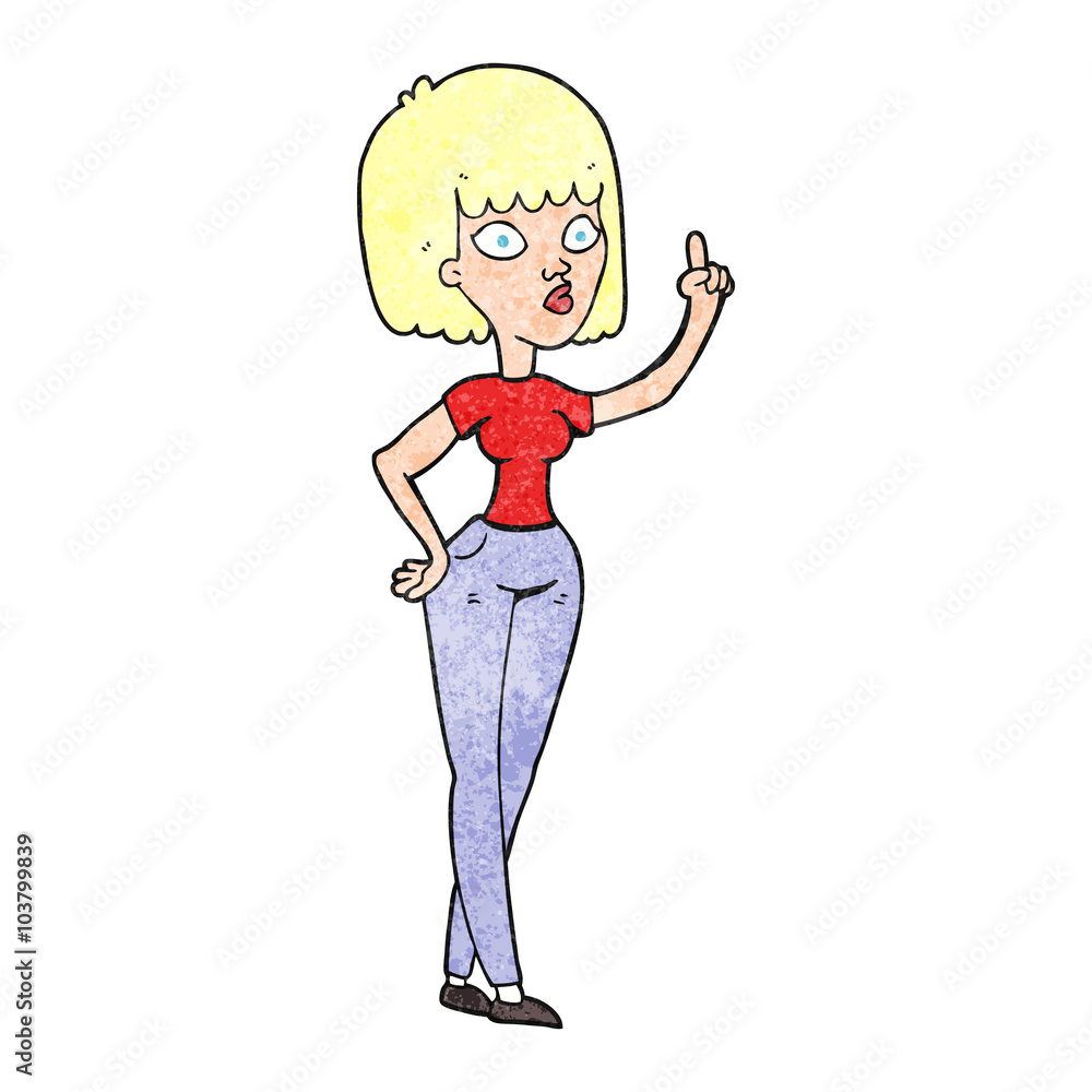 textured cartoon woman with idea textured cartoon woman with idea